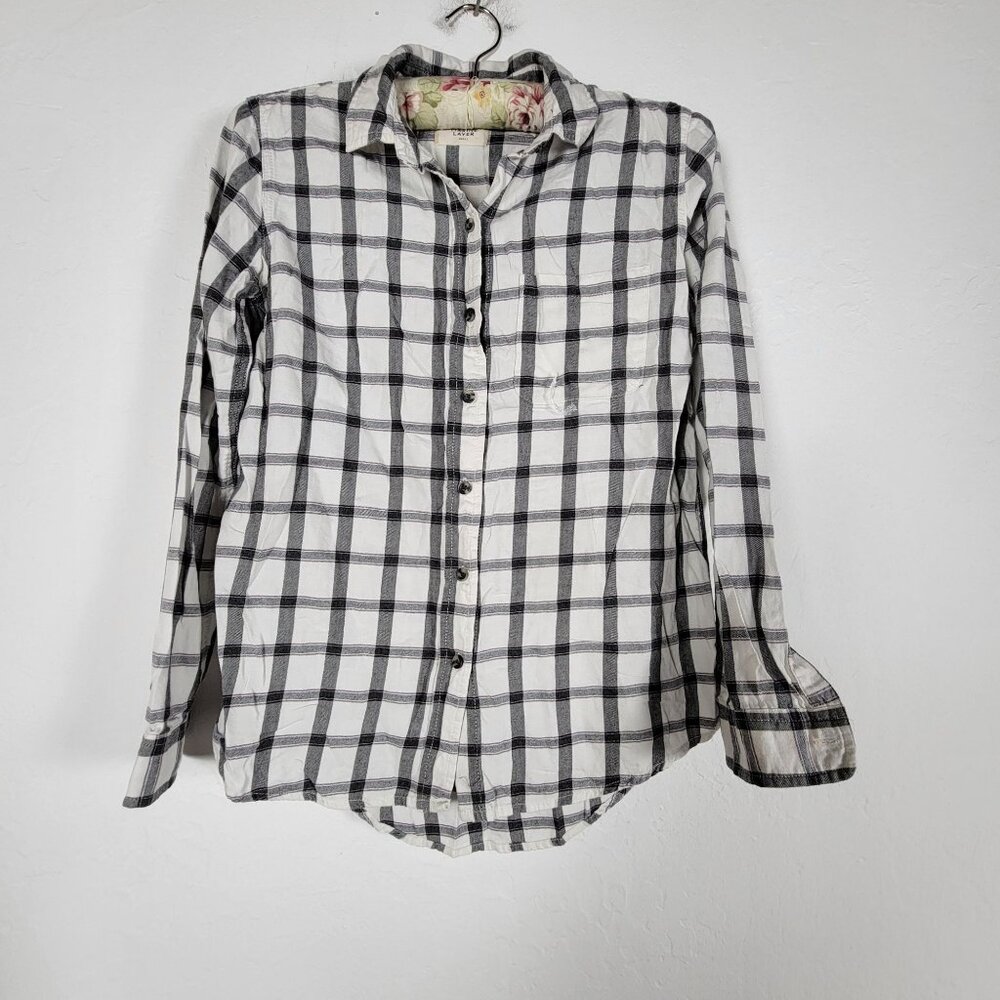 Marine Layer Women Plaid Button-Up Shirt Small Black White Checkered Long Sleeve